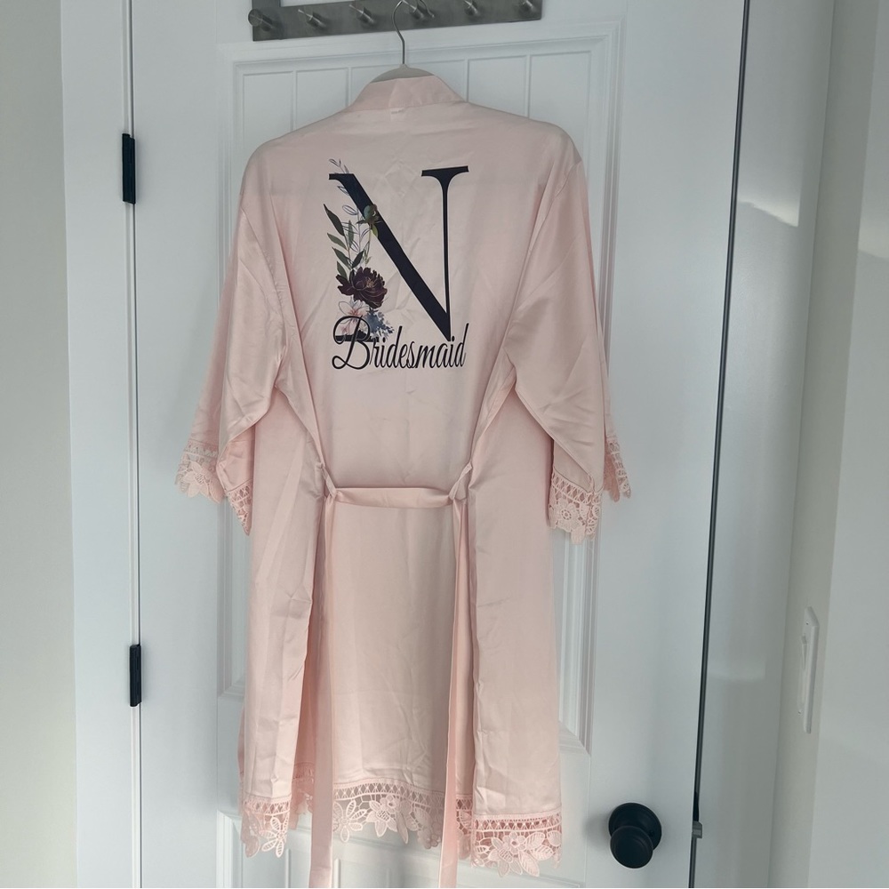 Light Pink Monogram Letter “N” Bridesmaid Robe - Size L